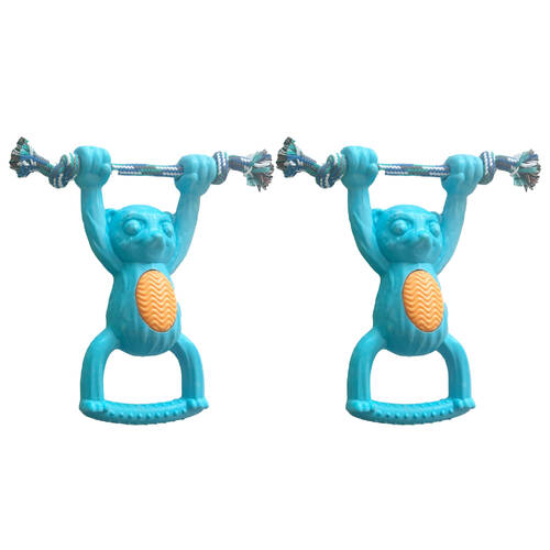 2PK Pro Pet Care Strong TPR Monkey Hand Pull Dog Toy With Rope 25cm Assorted