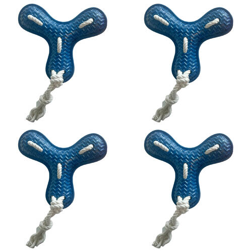 4PK Pro Pet Care TPR Tri Fetch Dog Toy With Rope 34x24cm Assorted