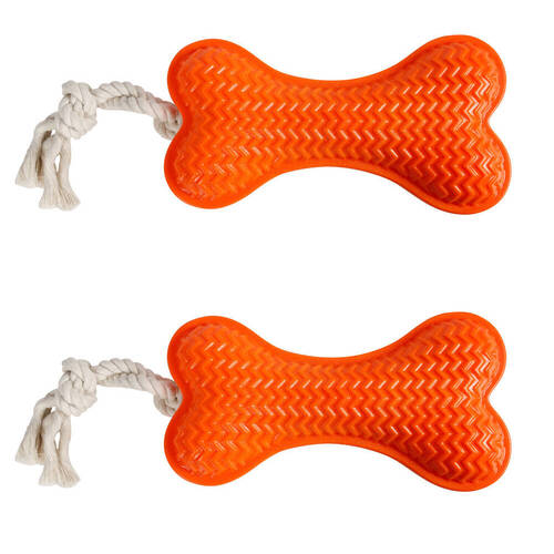 2PK Pro Pet Care TPR Dog Bone Fetch Toy With Rope 34x12cm Assorted