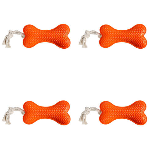 4PK Pro Pet Care TPR Dog Bone Fetch Toy With Rope 34x12cm Assorted