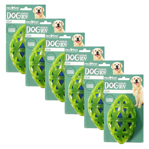 6PK Pro Pet Care TPR Football With Crinkle Noise Dog Toy 17cm Assorted