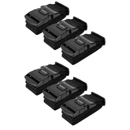 6PK Paklite Luggage Strap Accessory w/ 3 Digit Combination Lock 5x184cm Black