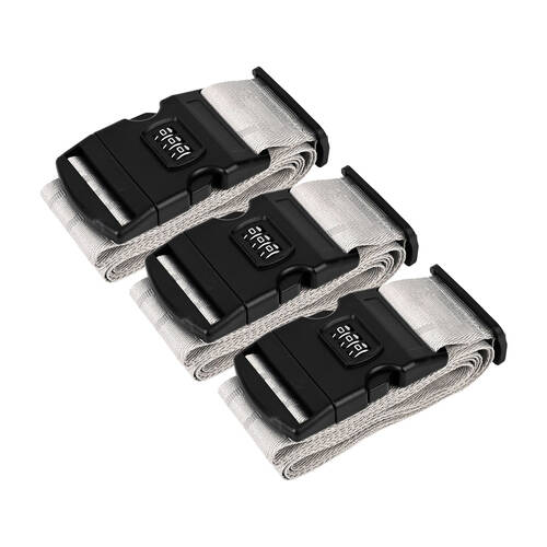 3PK Paklite Luggage Strap Accessory w/ 3 Digit Combination Lock 5x184cm Grey