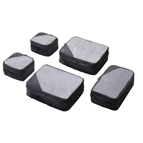 5pc Paklite Travelling Compression Packing Cubes Organiser Accessory Set Black