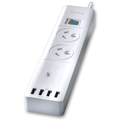 Power Board 2 Way Outlets w/ 4 USB Charging Ports & Surge Protector