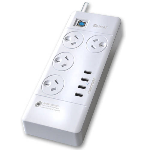 Power Board 4 Way Outlets w/ 4 USB Charging Ports & Surge Protector