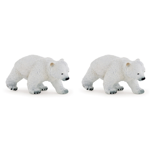 2PK Papo France Walking Polar Bear Cub 8cm Figurine Collectible Kids Toy White