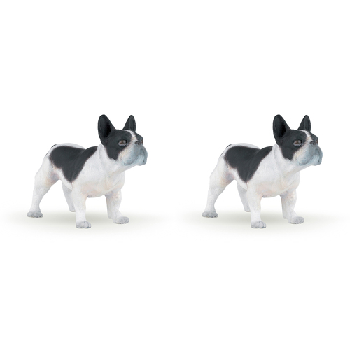 2PK Papo France Black/White French Bulldog Animal Figurine Kids Collectible Toy