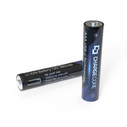 4pc ChargeCore USB-C Rechargeable AAA 1.5V 390mAh Battery Fast Charging