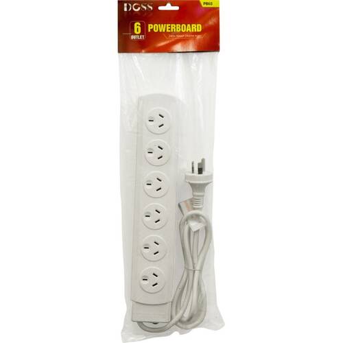 6 WAY POWERBOARD WHITEWITH OVERLOAD PROTECTION