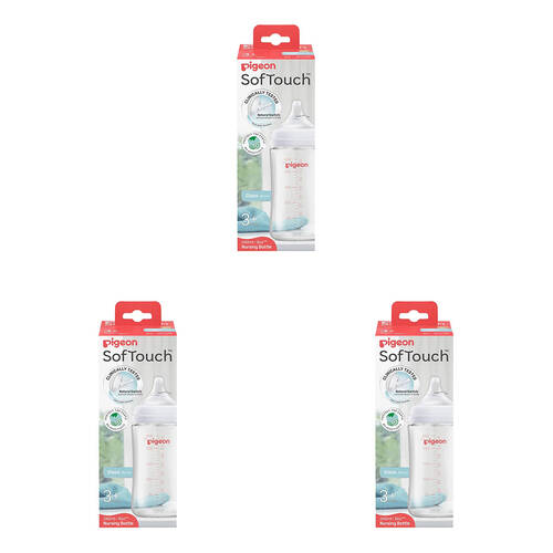 3PK Pigeon 240ml Softouch Glass Baby Nursing Bottle 3m+