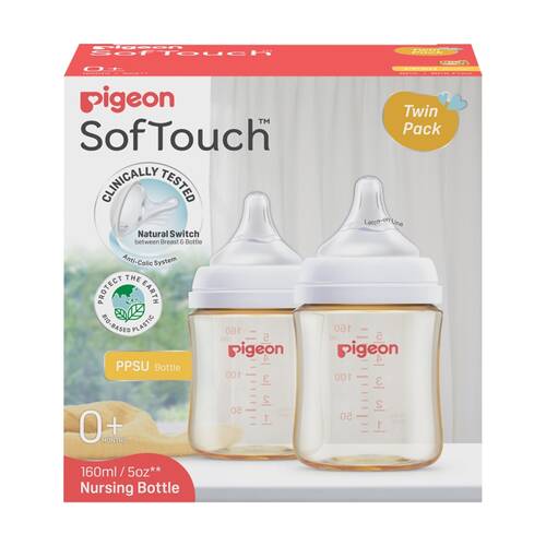 2pc Pigeon Softouch BPP Baby Bottle PPSU Twin Pack Anti-Colic 160ml 0m+