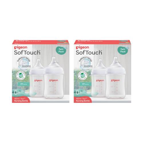 2x 2pc Pigeon Softouch BPP Baby Bottle PP Twin Pack Anti-Colic 160ml 0m+