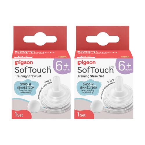 2PK Pigeon Softouch Training Straw Set Baby Bottle Gravity Ball Silicone 6m+