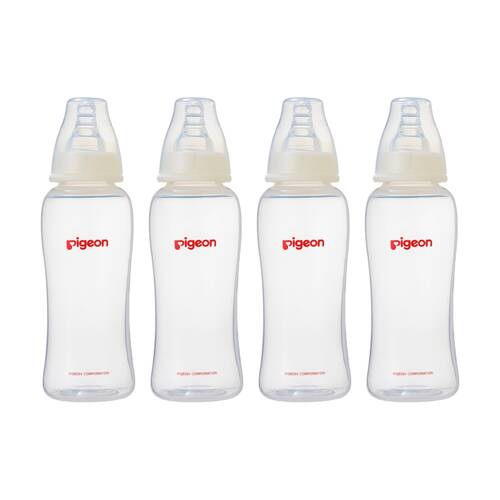 4PK Pigeon Flexible Baby Bottle PP 250ml Peristaltic Teat Clear 4m+