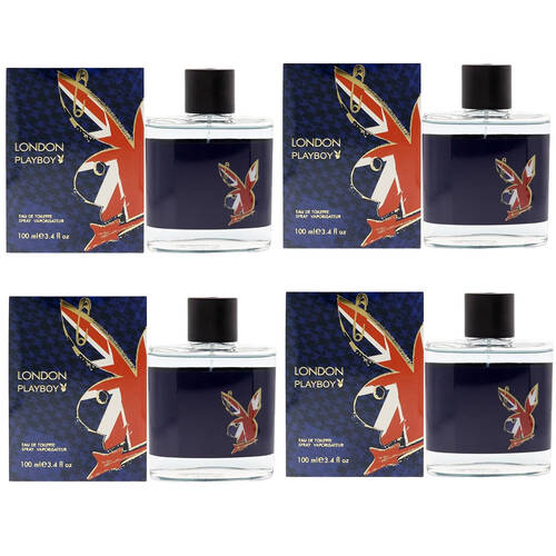4PK Playboy London Mens Fragrance EDT Eau De Toilette Spray Bottle 100mL