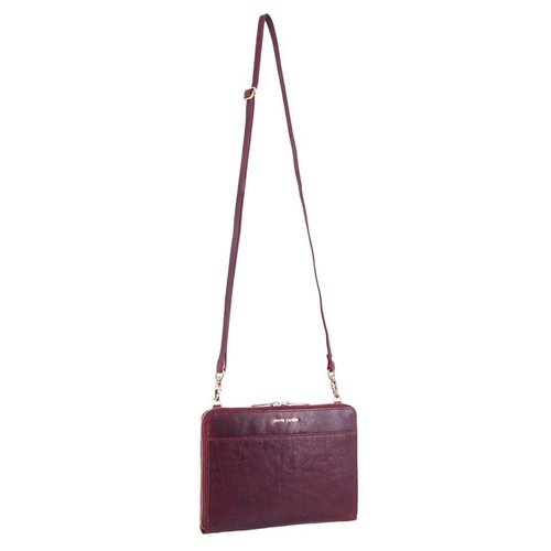 Pierre Cardin Women's Rustic Leather Cross Body Clutch Bag Cherry