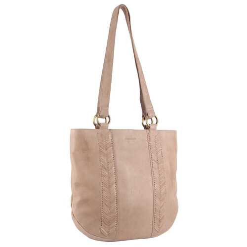Pierre Cardin Herringbone Embossed Women's Leather Shoulder Bag Dusty Pink