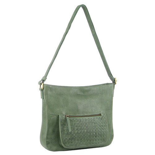Pierre Cardin Large Woven Embossed Leather Women's Cross Body Bag Green