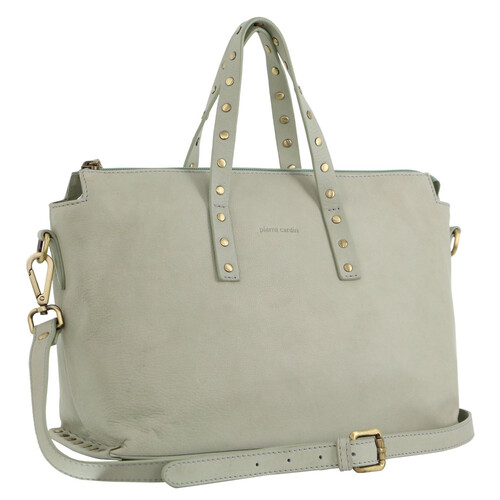 Pierre Cardin Italian Leather Stud Detailed Women's Tote Handbag Mint