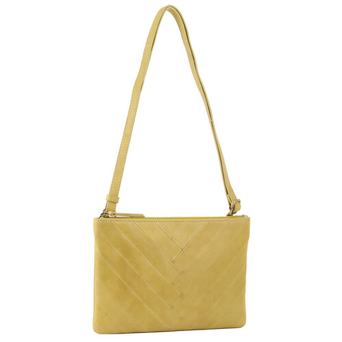 Pierre Cardin Herringbone Leather Women's Cross Body Bag Yellow