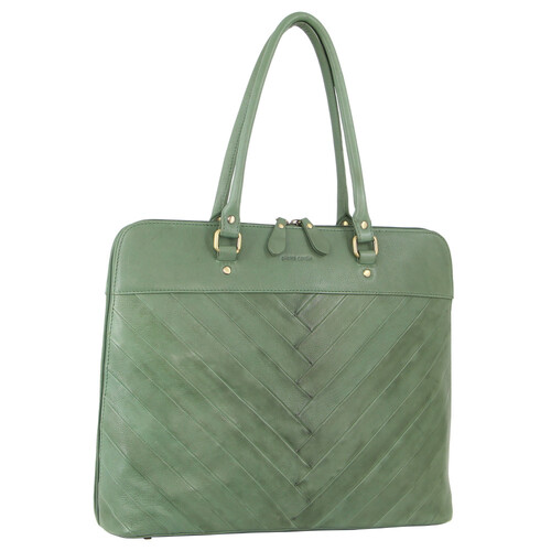 Pierre Cardin Herringbone Leather Large Women's Business Bag Green
