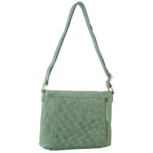 Pierre Cardin Woven Embossed Leather Tote Bag w/ Back Zip Pocket Green