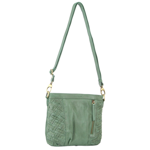 Pierre Cardin Woven Embossed Leather Cross-Body Bag w/ Front Zip Pocket Green