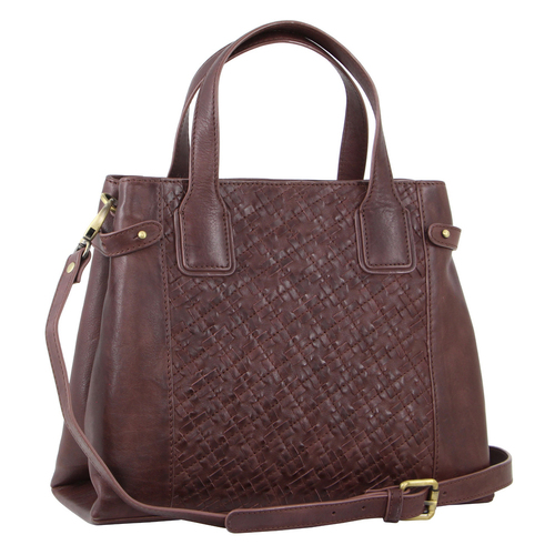 Pierre Cardin Woven Embossed Leather Tote Bag w/ Internal Zip Pocket Burgundy