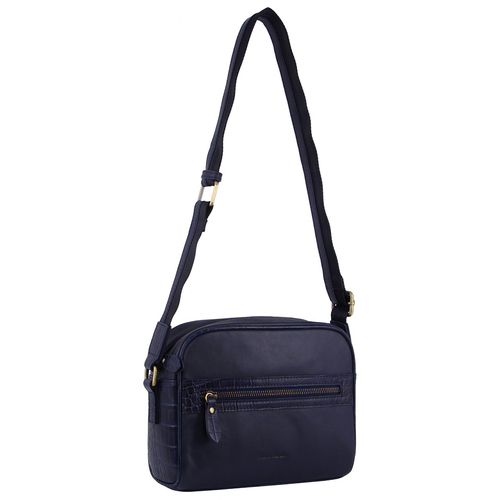 Pierre Cardin Croc-Embossed Leather Cross-Body Bag w/ Fully Lined Interior Navy