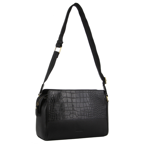 Pierre Cardin Croc-Embossed Leather Cross-Body Bag w/ Fully Lined Interior Black