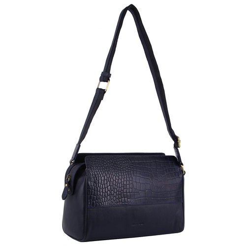 Pierre Cardin Croc-Embossed Leather Cross-Body Bag w/ Fully Lined Interior Navy