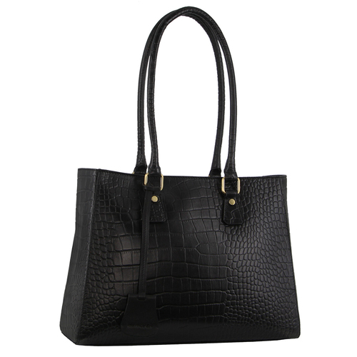 Pierre Cardin Croc-Embossed Leather Shoulder Bag Black