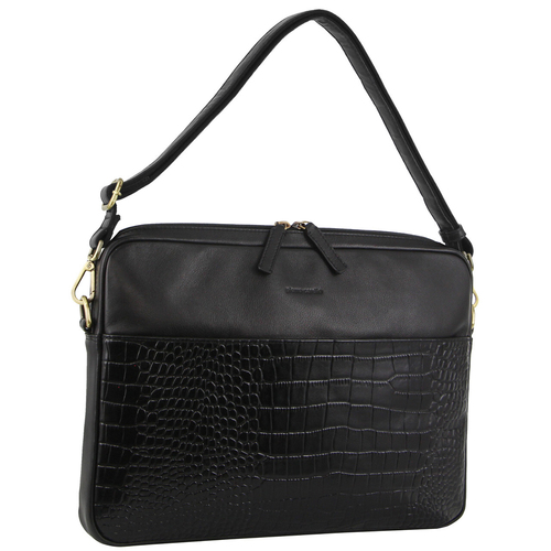 Pierre Cardin Croc-Embossed Leather Business Computer Bag w/Zip Pocket Black