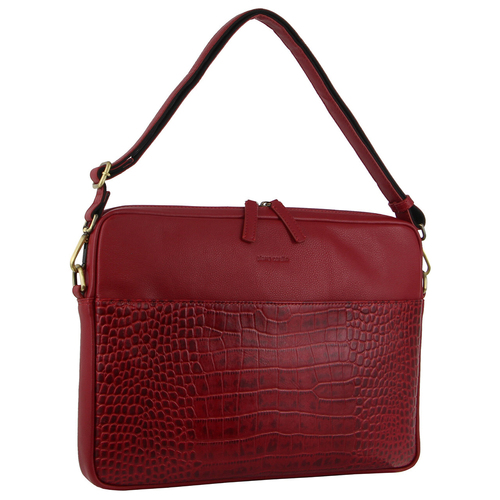 Pierre Cardin Croc-Embossed Leather Business Computer Bag w/Zip Pocket Red