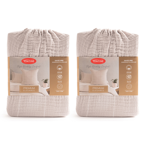 2PK Tontine 65cm Gauze Grid Euro Pillowcase Cover - Silver
