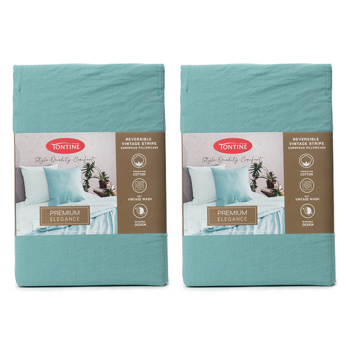 2PK Tontine 65cm Reversible Stripes Euro Pillow Case - Duck Egg