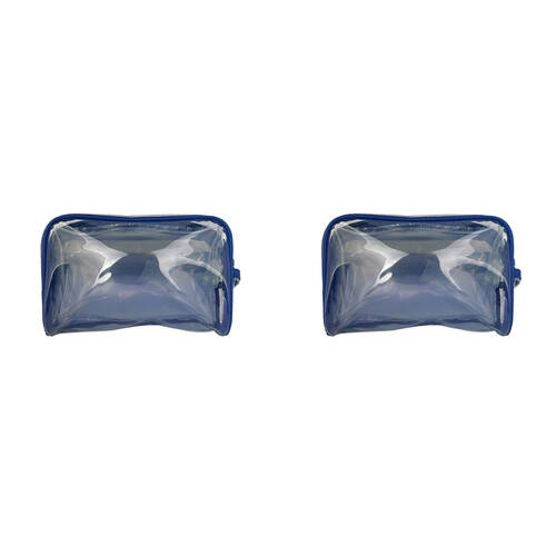 2PK Frankie & Me Women's Clear Zip Makeup Cosmetics Toiletry Bag 20x14cm Blue