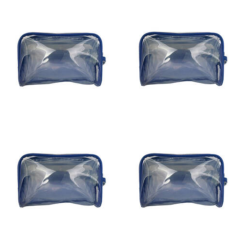 4PK Frankie & Me Women's Clear Zip Makeup Cosmetics Toiletry Bag 20x14cm Blue