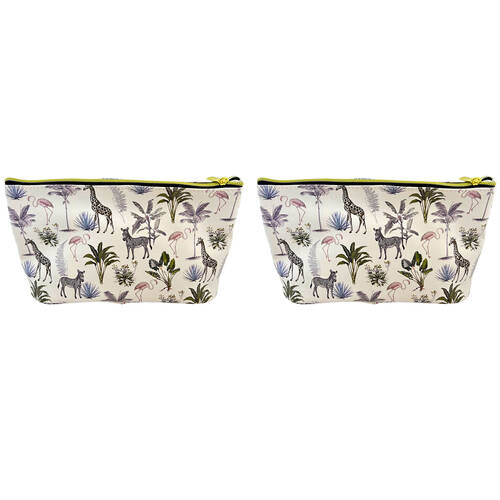 2PK Frankie & Me Womens Rectangular Zip Makeup Cosmetics Toiletry Bag 27x17cm Jungle