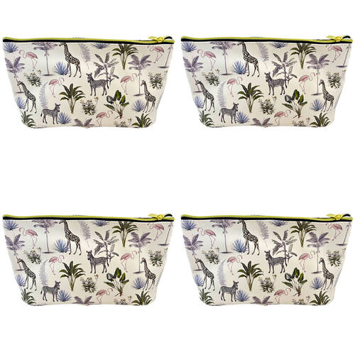 4PK Frankie & Me Womens Rectangular Zip Makeup Cosmetics Toiletry Bag 27x17cm Jungle