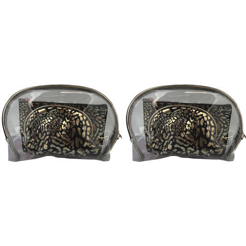 2x 3pc Frankie & Me Womens Zip Cosmetics Makeup Toiletry Bag Set Black Leopard