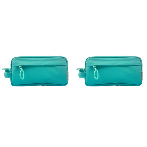 2PK Frankie & Me Women's Rectangular Zip Makeup Cosmetics Toiletry Bag 25x13cm Green