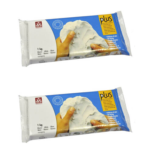 2PK SIO-2 Plus Economy Self-Hardening Air-Dry Sculpting Clay 1kg Natural White