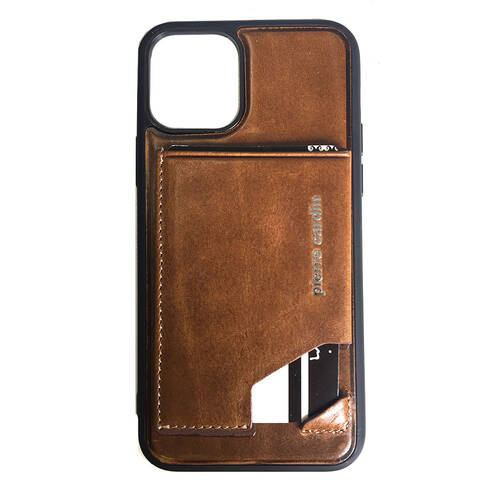Pierre Cardin Leather Wallet Case for iPhone 11 Pro - Brown