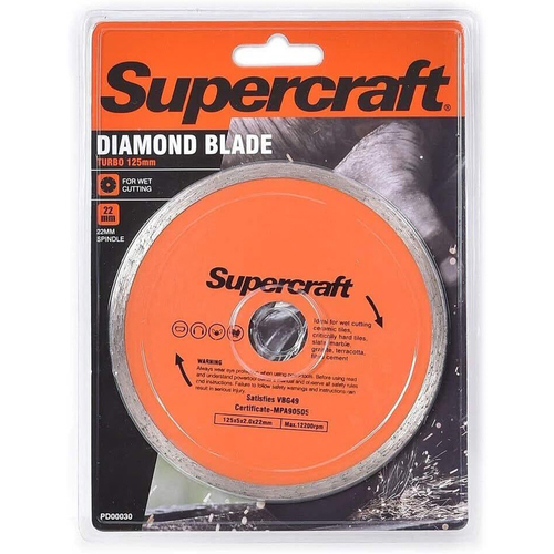 Supercraft Wet Cutting 125mm Diamond Blade Continuous Rim For 20mm Spindle