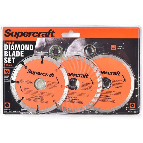3pc Supercraft Complete Wet/Dry Cutting Segmented/Continuous Diamond Blade Set