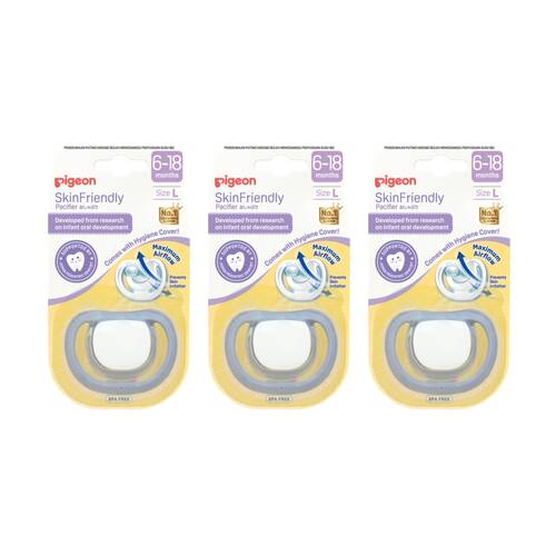 3PK Pigeon Skin Friendly Baby Pacifier Large Silicone Dummy/Soother 6-18m