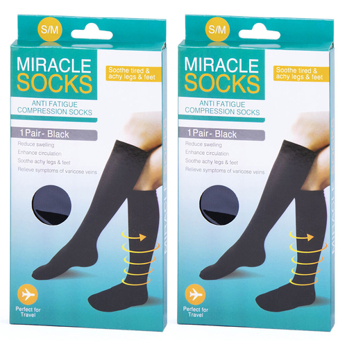 2PK Miracle Anti Fatigue Compression Socks Pair M Black