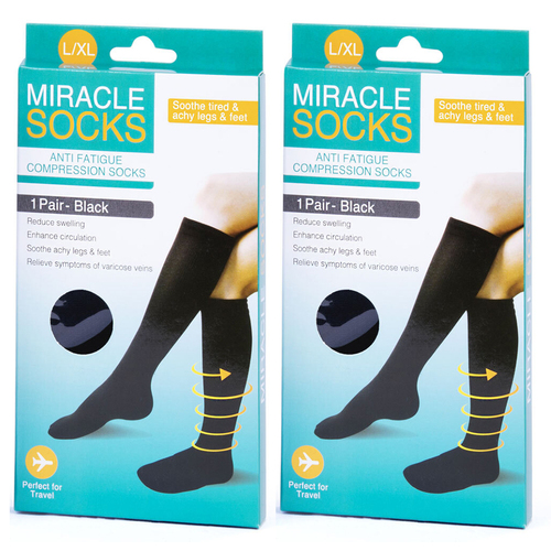 2PK Miracle Anti Fatigue Compression Socks XL Black